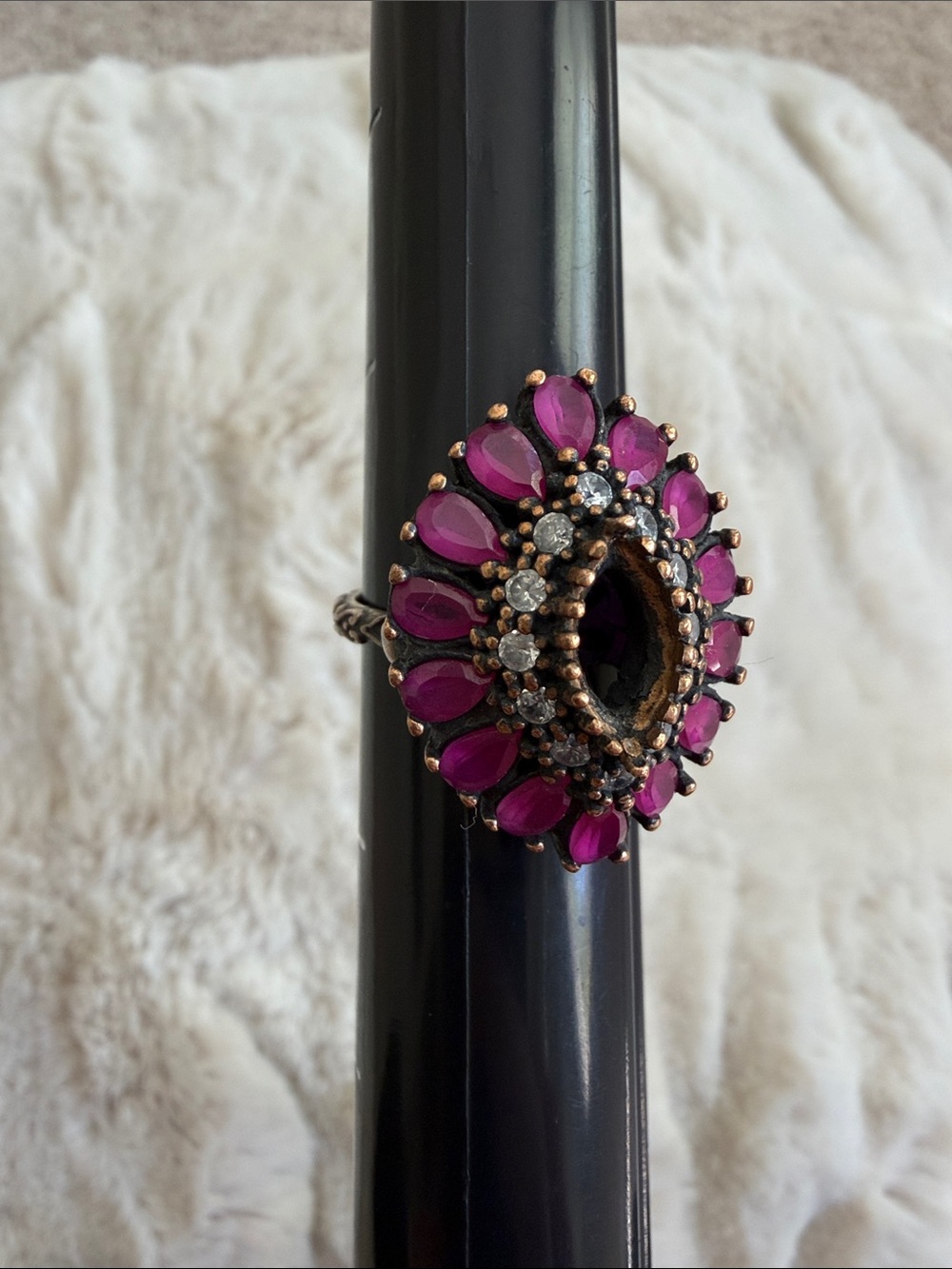 Vintage Style 925 Pink Stone Cluster Cocktail Ring from Afghanistan
